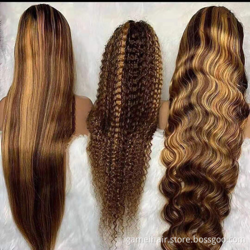 Highlight piano 4/27 body wave 30 inch lace closure wig Ombre 13*4 virgin transparent HD lace front human hair wigs